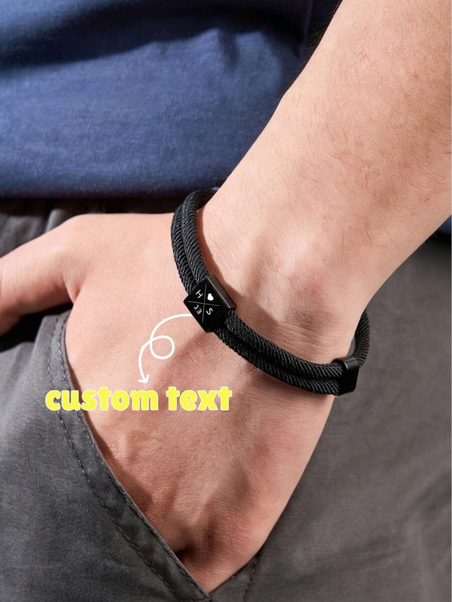 1 chiếc vòng tay khắc chữ cái đầu tên theo yêu cầu, vòng tay đôi bằng thép không gỉ bện tùy chỉnh, khắc chữ cái đầu tên của cặp đôi/gia đình/cha mẹ, quà tặng kỷ niệm, món quà tốt nhất dành cho anh ấy/cô ấy. - Vòng tay bện chữ cái đầu tùy chỉnh - Xem 1