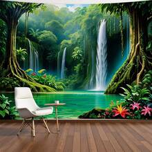 [2D Flat Banner] 1pc Jungle Oasis Backdrop, Polyester Wall Cloth With Waterfall And Tree Canopy, Vibrant Natural Scene Suitable For Zen - 12 - View 4