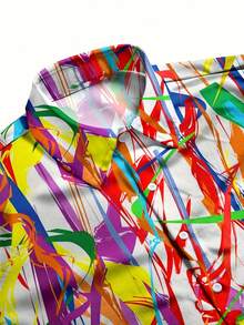 Abstract Rainbow Splash Pattern Symbolizes Freedom Of Expression And Energy Of Creativity Mens 3D Printed Casual Button Up Short Sleeve Shirt Summer Fashion Top - 白色 - 查看 2