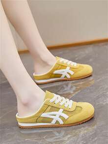 Shoes Giày thể thao đế bệt thoáng khí mùa hè cho nữ, giày buộc dây kiểu retro, giày đi bộ đế bằng nhẹ, chống trơn trượt. - Màu vàng - Xem 5