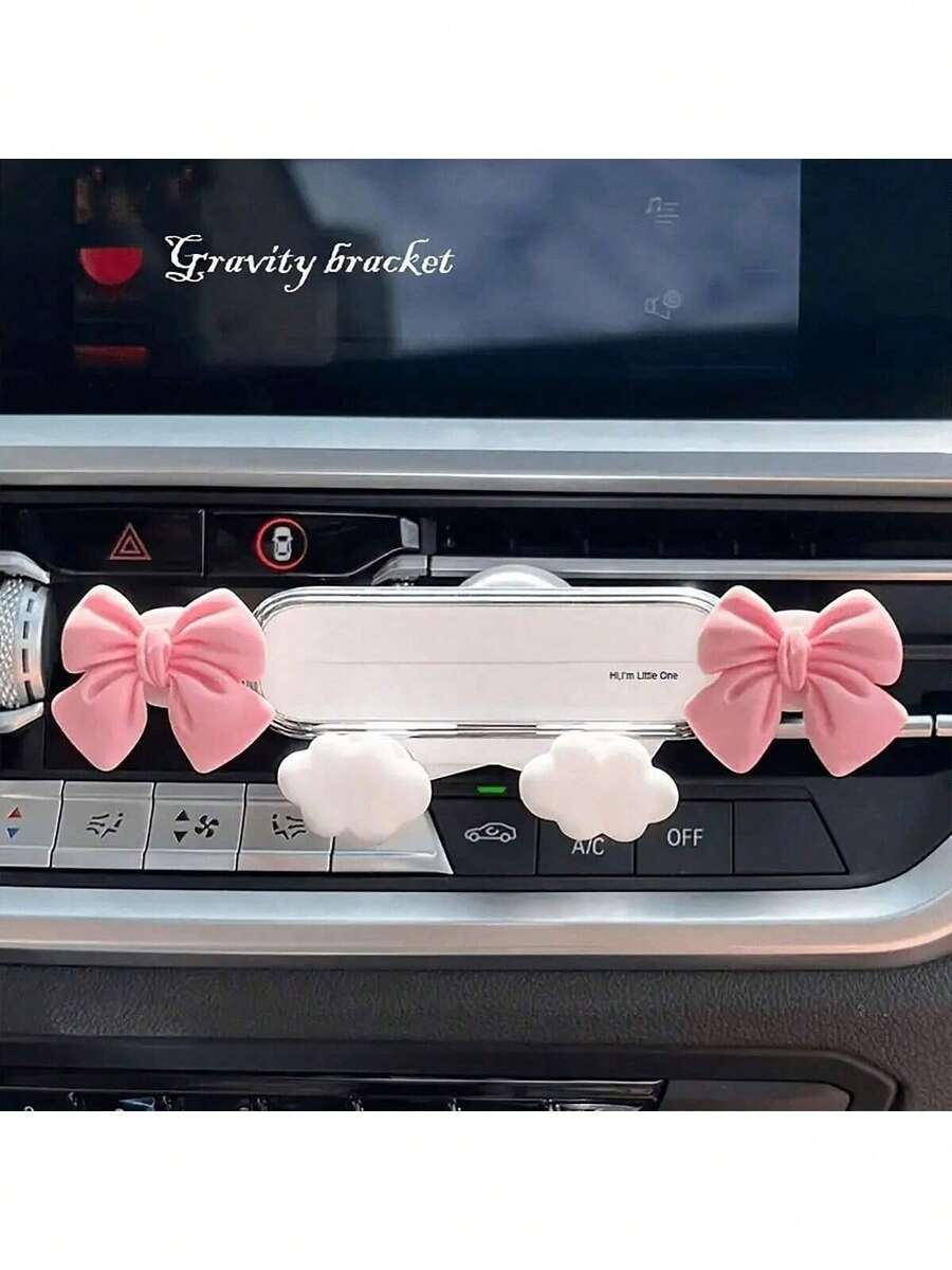 Soporte de teléfono para coche universal con lazo blanco y rosa, clip de ventilación con decoración de lazo rosa y nube, soporte de teléfono con bloqueo automático para coches, regalo de primavera