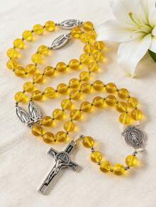GO2CJBEADS 1 pieza Collar de cruz con cuentas de piedra natural hecho a mano, rosario clásico vintage, joyería católica de oración con cadena de cruz - Z0706 - Ver 21
