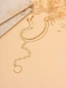 时尚个性鱼骨链，镶钻脚链，百搭脚链，可折叠脚趾脚链，女士 - 彩色 - 查看 3