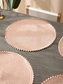 1pc Natural Material Minimalist Cute Ball Edge Spiral Heat Insulation Placemat, Suitable For Home, Kitchen, Restaurant, Hotel, Farmhouse, Holiday Celebration, Wedding, Party, Birthday Banquet Table Decor - Pink - View 1