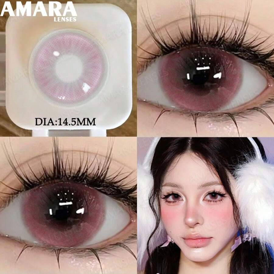 AMARA 1副装，适用于眼睛，一次性使用，自然棕色镜片，灰色镜片，粉色镜片，紫色镜片，蓝色镜片，软性