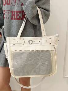 Túi tote trong suốt, chất liệu cứng cáp, kiểu dáng anime, dung tích lớn, túi đeo chéo thông thường dành cho học sinh và người đi làm, túi xách thời trang nữ. - trắng - Xem 5