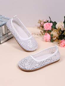 1 đôi giày bệt màu trắng cho bé gái sơ sinh/trẻ nhỏ, chất liệu lưới trong suốt + sequin bạc lấp lánh, mũi tròn, đế nông, mềm mại, chống trơn trượt, kiểu dáng slip-on, thời trang, thanh lịch, phá cách, dễ thương, đính pha lê, phù hợp cho sinh hoạt hàng ngày, kỳ nghỉ, tiệc tùng, mọi mùa. - trắng - Xem 5