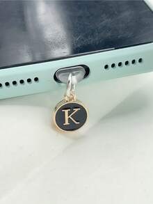 1pc Type-C Vintage Letter Phone Dust Plug, 26 Letter Options In Black & Gold Round Charging Port Cover, Luxury Niche Design Compatible With All Models, Anti-Dust Anti-Loss Accessory - Type-c - View 25