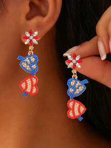USA 250th Anniversary Red White Blue Crystal Heart Earrings, Patriotic Theme Suitable For July 4th Parade And 250th Celebration Events - Multicolor - View 2