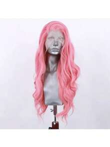 合成前额蕾丝假发，波浪卷蕾丝假发，女士粉色假发，耐热长波浪假发，淡粉色日常佩戴，角色扮演 - 彩色 - 查看 4