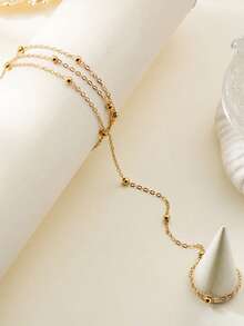 1 pieza Pulsera de cadena de bolas de metal de estilo europeo y americano de varias capas, diseño único, adecuado para usar en la playa en verano. La cantidad y la colocación de las cuentas pueden variar según la longitud - Dorado - Ver 2