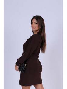 Classic Women's Pants And Vest Set With Buttons - Rust Brown - View 8