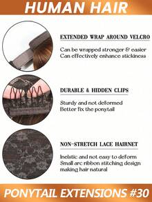 直发抽绳马尾辫，巴西真人发接发，夹式真人发片，卷绕式马尾辫，自然无爪夹 #30 - S30 - 查看 2