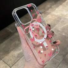 Butterfly Flower Printed Magnetic Phone Case For 12 11 13 Pro Max 17 15 16 14 XR XS 7 8 Plus Cover - 玫紅色 - 查看 6