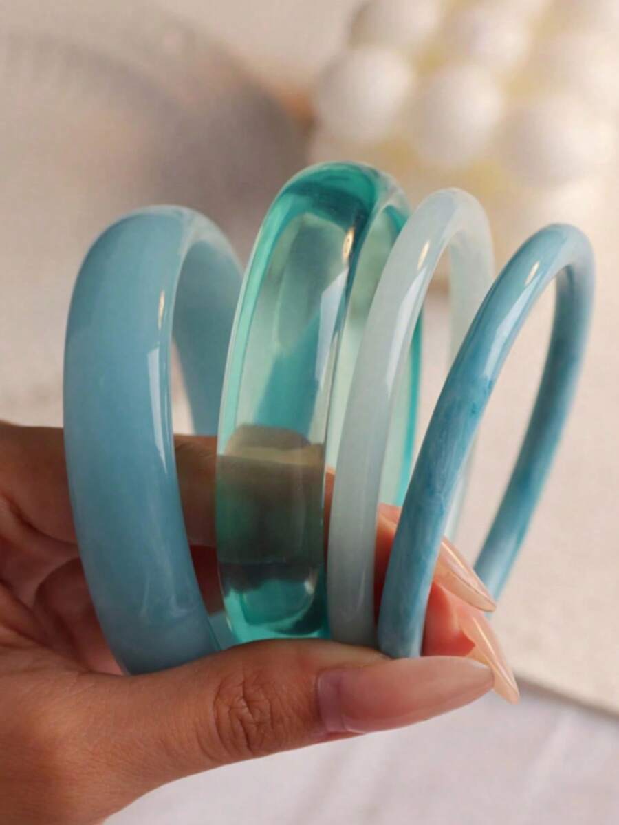 4pcs Elegant Retro Acrylic Round Bangle Bracelets, Fashionable Minimalist Design Suitable For Daily Wear And Various Occasions - Multicolor 2 - View 1