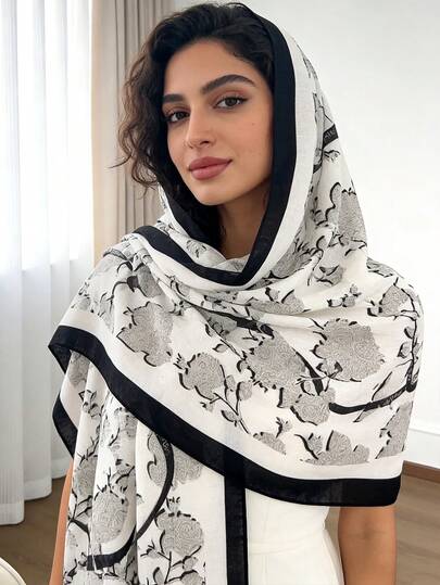 1 chiếc khăn choàng in họa tiết hoa lá thanh lịch - Mềm mại và thoáng khí, thời trang và đa năng, phù hợp cho nữ giới - Thích hợp cho hoạt động ngoài trời và chống nắng, khăn choàng in họa tiết lá cây.