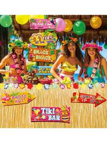 Bộ 30/22 miếng dán trang trí tiệc Hawaii, biển báo đường phố, biển chỉ dẫn sân vườn, trang trí tiệc mùa hè ALOHA, biển chào mừng tiệc Hawaii, trang trí chủ đề mùa hè nhiệt đới, miếng dán trang trí cửa trước, phụ kiện chụp ảnh Hawaii. - Nhiều kiểu dáng - Xem 2