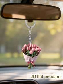 优雅的2D亚克力郁金香花束，轻盈的花朵吊坠，趣味装饰品，背包配件，时尚饰品，家居装饰，汽车装饰吊坠，耳机吊坠，包包挂饰，配饰礼品，送给家人朋友的完美礼物，情人节，生日，派对，周年纪念日，婚礼，母亲节 - 彩色 - 查看 4