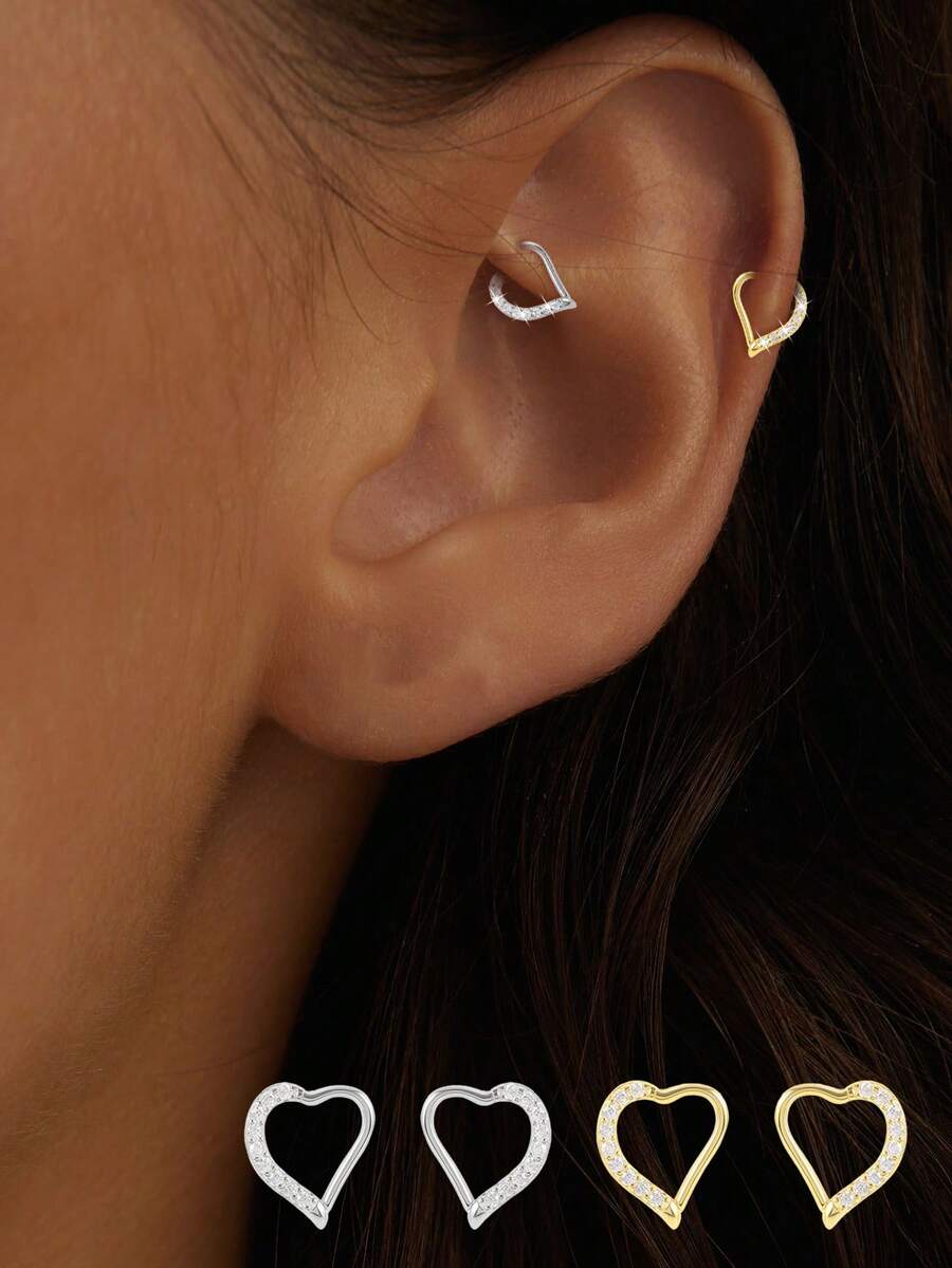 1 pièce Boucles d'oreilles clous en forme de cœur en argent sterling 925, convient aux femmes comme boucles d'oreilles minimalistes - célibataire - Voir 1