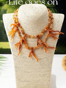 1 chiếc vòng cổ mặt dây chuyền hạt acrylic và san hô kiểu đại dương, phù hợp với trang phục hàng ngày và đi nghỉ mát của nữ. - Màu Khaki - Xem 2