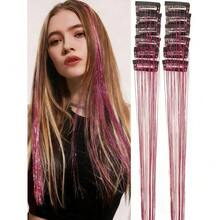 12pcs Women's Fashion Shiny Gold Foil Tassel Hair Clips, Ribbons, Straight Hair Extensions, Suitable For Daily Wear, Balls, Parties, Hair Accessories, Head Accessories, Hair Accessories For Women, Hair Piece, Hairpin - 多色-1 - 查看 6