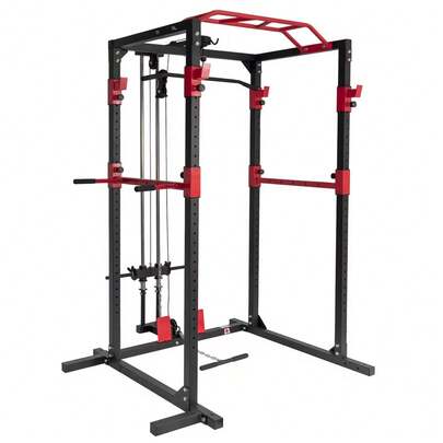 ALLINLIFE Jaula muscular ajustable, jaula de potencia multifuncional, jaula para sentadillas con barra de dominadas, estación de fondos y remo, máquina de gimnasio multifuncional para entrenar en casa.