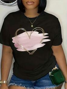 Plus Size, Plus Size T-Shirt - Short Sleeve Round Neck African Style Top With Heart & Geometric Print, Short Sleeve Blouse For Spring Summer Fall, Machine Washable Casual Wear (In Stock) - Plus Size FriendlyLoose Fit Benito Bowl,Big Game, Football Fast Delivery Women's Casual And Stylish Short-Sleeved Printed Shirt/T-Shirt, Breathable, Suitable For Outdoor Sports, Everyday Wear, Birthday Gifts, Christmas Gifts, Halloween Gifts, Or As A Commemorative Shirt For Friends Or Loved Ones.Also Suitable As A Pullover - 白色 - 查看 8