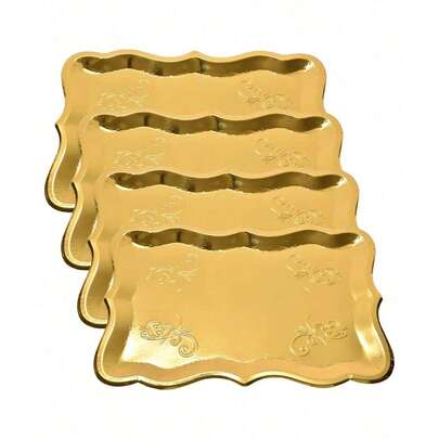 20/10/5pcs 9"X13" Gold Rimmed Elegant Rectangular Paper Plates, Suitable For Dessert Display, Dining Table Party, Cupcake Display, Birthday Party, Wedding, Bridal Shower, Picnic, Daily Home Use
