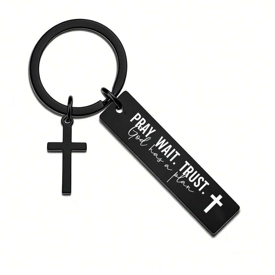 Móc khóa hình thánh giá "Cầu nguyện, chờ đợi, Chúa có kế hoạch" - A - Xem 1
