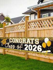 Striscione di congratulazioni per la laurea 2026; Grande striscione "Congratulazioni alla classe del 2026"; Celebra i risultati dei laureati; Adatto per forniture per feste di laurea 2026, decorazioni per feste di celebrazione, cartelli da giardino e decorazioni per vacanze - nero - Visualizzare 2