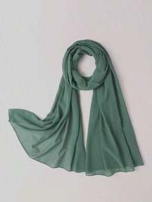 1pc Ladies Solid Color Chiffon Faux Pearl Decor Soft Hijab Scarf, Suitable For Daily Wear Abaya Accessories Women Veil - 綠色 - 查看 5