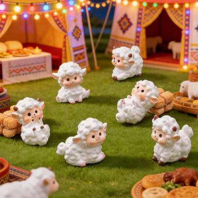 1/3/6件套 - 可爱绵羊动物蛋糕装饰摆件，迷你绵羊摆件，适合儿童派对、婴儿派对、生日派对和开斋节装饰