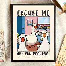 Tranh phẳng 2D, Tranh phẳng 2D, Một áp phích canvas phẳng 2D không khung, với thiết kế hoạt hình hiện đại mô tả một con ngỗng với dòng chữ "Xin lỗi, bạn đang đi vệ sinh à?". Tác phẩm nghệ thuật treo tường màu hồng này là một món quà tuyệt vời, phù hợp cho phòng ngủ, văn phòng hoặc phòng khách. - G - Xem 5