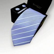 DOZE GOLDEN Premium Quality Traditional Tie Set For Events And Weddings. - 24 Azul claro - Ver 2
