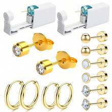 Kit desechable de pistola para perforar orejas 14 PIEZAS Incluye 2 pistolas de perforación con aretes incorporados, 10 aretes de aro y pendientes de circonita cúbica - Multicolor - Ver 3