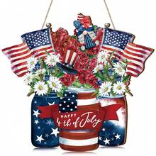 2026 Best-Selling 4th Of July Wooden Door Hanger, Patriotic Theme Hanging Welcome Sign - A - View 8
