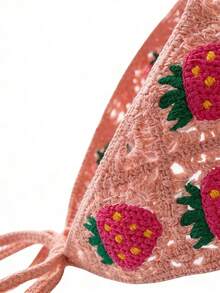 1件/2件装三角发带，女士针织头巾，草莓水果图案钩针发带，女士针织围巾头巾 - 彩色 - 查看 6