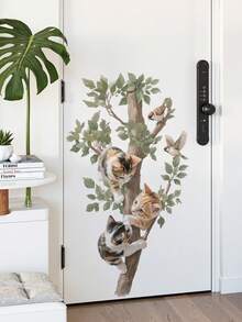 1pc Removable Wall Sticker For Kids Room, Tree With Cats, Fresh Leaf Wall Decor - 48016-leaf Gap - View 2
