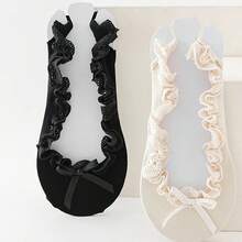 1/2 Pair Of Lace Socks For Women, Black And White Lace Ankle Socks With Lace Ties, Thin Spring/Summer Ballet Style, With Bows For Girls, Suitable For Mary Jane Shoes - 一雙黑色繫帶船襪 - 查看 12