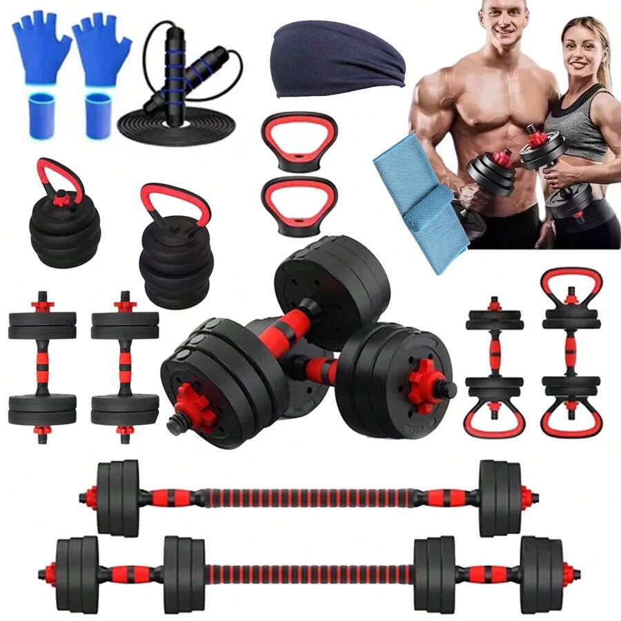 Dumbbells, Weights, Straight Bar, Exercise Kit, Adjustable, 10kg - Red - View 1