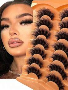 7 Pairs Dramatic False Eyelashes, 3D Faux Mink Lashes, Full Strip Lashes, Natural Looking Lashes, Fluffy And Thick Lashes, Thin Line Lashes, Cat Eye Lashes Strip Lashes,Lashes,Eyelashes,Fake Lashes - Black - View 2