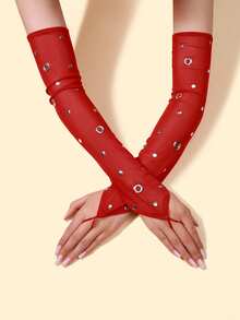 1 双 Y2K 风格女士网眼半指臂套，银色戒指装饰，朋克风夏季防晒保暖臂套，显瘦手臂套，旅行，节日 - A - 查看 10