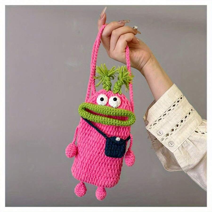 Fashion Handmade Crocheted Animal Print Crossbody Bag- For Women(Cute Flip-Top Phone Pouch, Perfect Fashion Accessory) - Pink - View 1