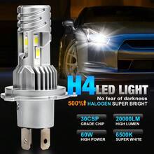 Đèn pha LED S&D H4 Canbus 60W 20000LM cho ô tô, bóng đèn LED 30 CSP, chùm sáng xa gần, đèn sương mù cho xe hơi, 6000K - A - Xem 2