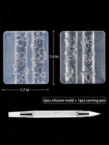 3pcs Embossed Lily Flower Nail Carving Molds, 3D Silicone Hibiscus Petal Shaped Template, Transparent Resin Epoxy Nail Art Tools - Multicolor - View 2