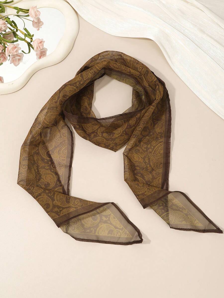 1Pc Retro Paisley Sheer Chiffon Headband, Lightweight Breathable Versatile Headscarf, French Gentle Style Styling Accessory - Brown - View 1