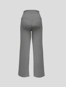 Sodalemon Women's High Waist Elastic Waist Fitness Pants With Side Pockets, Stretchy Slimming Yoga Straight Leg Casual Pants - Grey - View 6