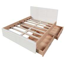 Double Bed, Wooden Bed Frame 140*200cm With 2 Drawers, Modern Bed Including Bed Frame & Slatted Base - 207*80*145cm (L*H*W) Set In Oak/White (Without Mattress) - White + Light Oak Color + Solid Wood + Medium-density Fiberboard - View 10