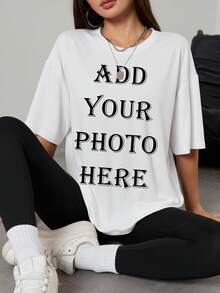 Áo thun nữ thiết kế theo yêu cầu - Tự thiết kế áo thun in hình cá nhân bằng cách thêm hình ảnh và văn bản của riêng bạn. Áo thun nữ tùy chỉnh - Thêm ảnh, logo, văn bản của riêng bạn để thiết kế áo thun thường ngày in hình cá nhân. - trắng - Xem 1