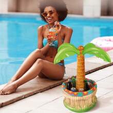 Cubo de hielo de verano, soporte para taza con diseño de aguacate, piña y árbol de coco, almohadilla flotante inflable con planta verde - multicolor - Ver 3